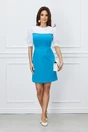 Rochie DY Fashion albastra cu bust alb si guler