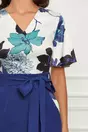 Rochie Dy Fashion albastra cu imprimeu floral la bust si cordon in talie