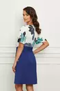 Rochie Dy Fashion albastra cu imprimeu floral la bust si cordon in talie