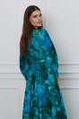 Rochie Dy Fashion albastra cu imprimeu verde si curea in talie