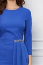 Rochie Dy Fashion albastra cu pliuri si accesoriu in talie