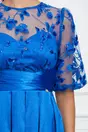 Rochie Dy Fashion albastra din tafta cu broderie la bust