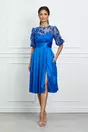 Rochie Dy Fashion albastra din tafta cu broderie la bust