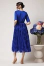 Rochie DY Fashion eleganta din satin si tull albastra cu insertii catifelate