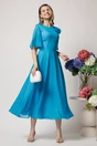 Rochie DY Fashion eleganta din voal albastra lunga cu accesoriu la bust