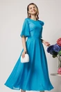 Rochie DY Fashion eleganta din voal albastra lunga cu accesoriu la bust