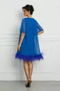 Rochie Dy Fashion albastru royal cu pene la baza
