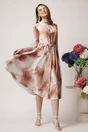 Rochie DY Fashion de zi din poplin bej cu imprimeuri maro si cordon