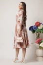 Rochie DY Fashion de zi din poplin bej cu imprimeuri maro si cordon