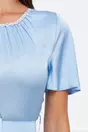Rochie Dy Fashion bleu cu aplicatii stralucitoare la baza gatului si curea