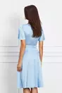Rochie Dy Fashion bleu cu aplicatii stralucitoare la baza gatului si curea