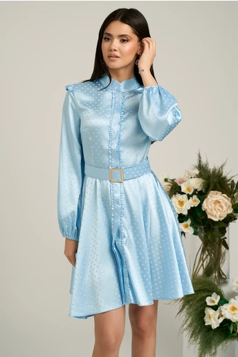 Rochie Dy Fashion bleu cu buline si curea in talie