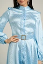 Rochie Dy Fashion bleu cu buline si curea in talie