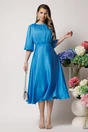 Rochie DY Fashion eleganta din satin bleu cu bust incretit