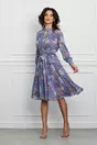 Rochie Dy Fashion bleu cu flori roz si cordon in talie