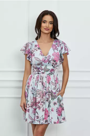 Rochie Dy Fashion bleu cu imprimeuri florale roz