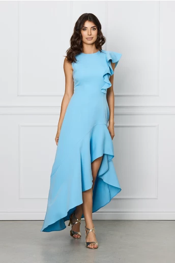 Rochie DY Fashion bleu cu volane si lungime asimetrica