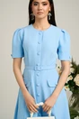 Rochie Dy Fashion bleu de zi cu nasturi si curea in talie