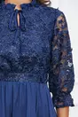 Rochie Dy Fashion bleumarin cu dantela la bust si fusta satinata