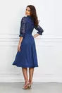 Rochie Dy Fashion bleumarin cu dantela la bust si fusta satinata