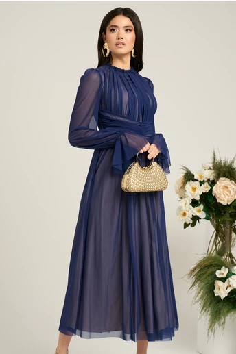 Rochie Dy Fashion bleumarin de ocazie din tull fin