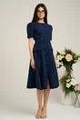 Rochie Dy Fashion bleumarin de zi cu nasturi si curea in talie