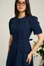 Rochie Dy Fashion bleumarin de zi cu nasturi si curea in talie