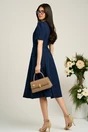 Rochie Dy Fashion bleumarin de zi cu nasturi si curea in talie