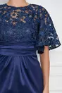 Rochie Dy Fashion bleumarin din tafta cu dantela florala la bust