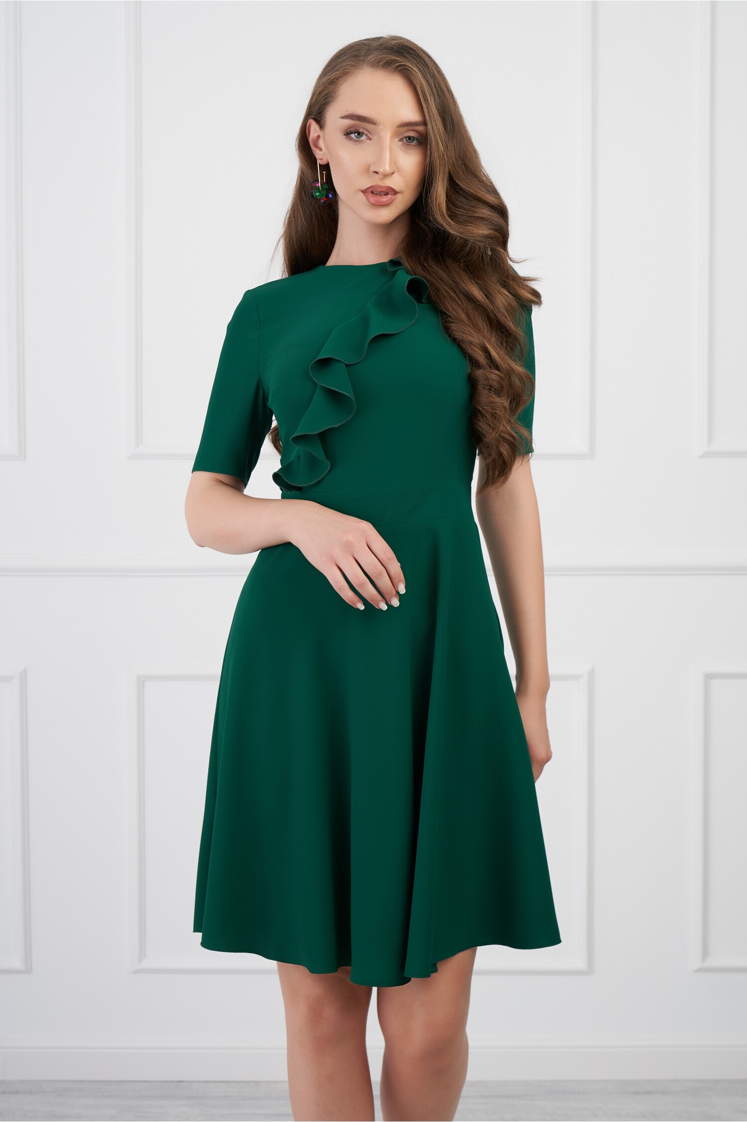 Rochie DY Fashion clos verde cu volan pe bust