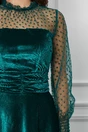 Rochie Dy Fashion clos verde din catifea cu maneci din tull cu buline