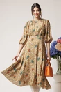 Rochie DY Fashion de zi din voal bej cu imprimeu floral