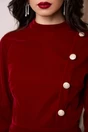 Rochie DY Fashion din catifea bordo cu nasturi pe o parte