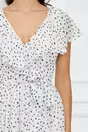 Rochie Dy Fashion din voal alba cu buline negre si cordon in talie