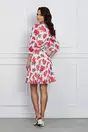 Rochie Dy Fashion din voal alba cu flori rosii