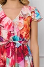 Rochie DY Fashion din voal cu imprimeu floral multicolor si cordon in talie