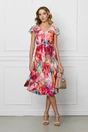 Rochie DY Fashion din voal cu imprimeu floral multicolor si cordon in talie