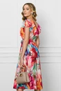 Rochie DY Fashion din voal cu imprimeu floral multicolor si cordon in talie