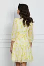 Rochie Dy Fashion din voal galbena cu imprimeu