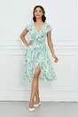 Rochie Dy Fashion din voal verde mint cu imprimeu si cordon in talie