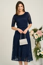 Rochie DY Fashion eleganta din dantela bleumarin cu maneci scurte