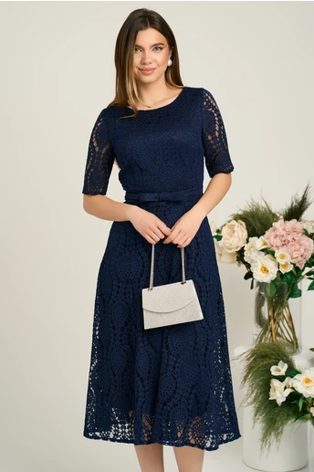 Rochie DY Fashion eleganta din dantela bleumarin cu maneci scurte
