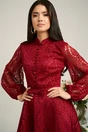 Rochie DY Fashion eleganta din dantela bordo cu nasturi la bust