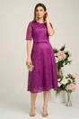 Rochie DY Fashion eleganta din dantela magenta cu maneci scurte