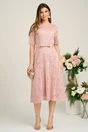 Rochie DY Fashion eleganta din dantela roz cu maneci scurte