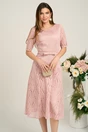 Rochie DY Fashion eleganta din dantela roz cu maneci scurte