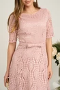 Rochie DY Fashion eleganta din dantela roz cu maneci scurte