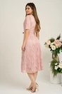 Rochie DY Fashion eleganta din dantela roz cu maneci scurte