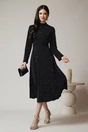 Rochie DY Fashion eleganta din lurex neagra cu cordon in talie