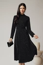Rochie DY Fashion eleganta din lurex neagra cu cordon in talie
